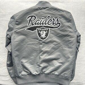 Oakland Raiders Silver Satin Sports Style Jacket by NFL Team Apparel